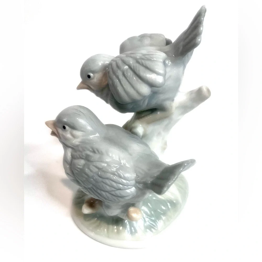 Vintage Porcelain Blue Birds Figurine Pair on Tree Branch